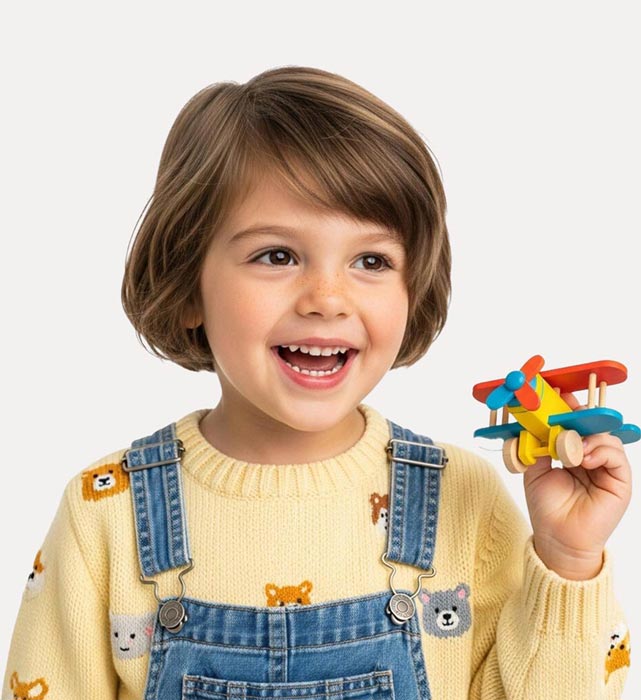 Student Holding Toy Airplane and Exploring Creativity
