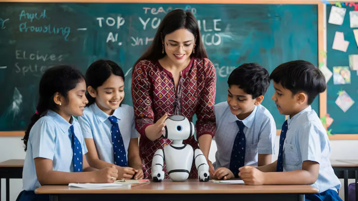 Teacher Guiding Students During Interactive Learning Session